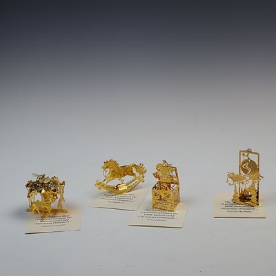 Gold Plated 20K Danbury Mint Metal Christmas Ornaments. Largest ornament is 3x2.25 inches