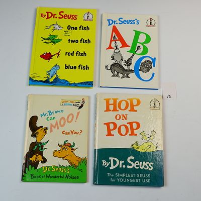 Lot of Four Dr Seuss Books. Mr. Brown Can Moo Can You 1970, Hop On Pop 1963, One Fish Two Fish 