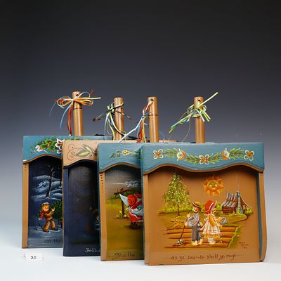 Set of Four Seasons Decorative wall Hung Dust Pans. Hand Painted and signed by the artist Bonnie 