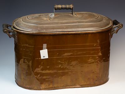 Antique Copper Boiler. Size 17 tall x 26 long x 12 wide no holes