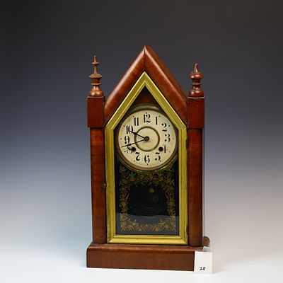 Antique Mantle Clock New Haven Conn USA. Manual wind clock Top right finial tip is missing clock 