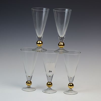 Vintage Boglar Collection Champagne Flutes five glasses made in Hungary ea is 7.5x3.25 inches
