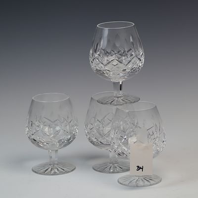 Waterford Crystal Brandy Whiskey Glasses. Includes 4 glasses signed Waterford ea is 5x3.5 inches 