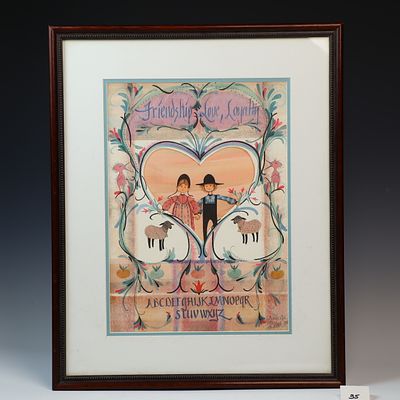 P. Buckley Moss Signed Numbered Lithograph. Titled Friendship Love Loyalty 1988 signed and 
