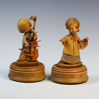 Vintage Anri Musical Box. Made in Italy over wound needs service girl is 7.5 x 4.5 boy is 7.5 x 4.5