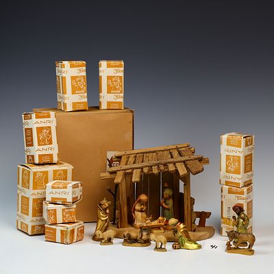 Vintage Anri Wooden Manger Scene Sculpture 10 pieces in all