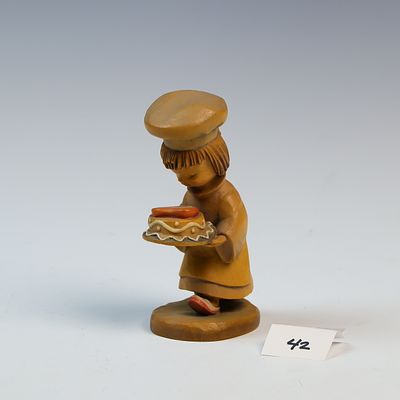 Vintage Anri Wooden Carving Little Girl Baker. Anri Wooden Carving Little Girl Baker Made in 