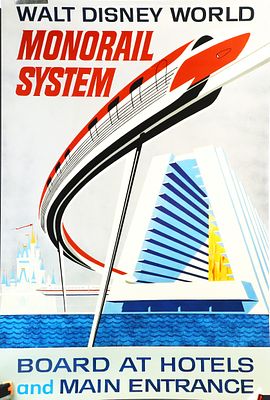 Vintage Disney World Monorail System Poster. Includes original Poster Tube 36 inches tall x 24 