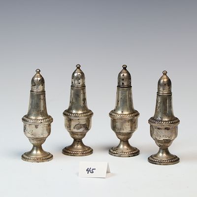 Lot of Four Vintage Sterling Silver Salt and Pepper Shakers. Signed Empire Sterling, lightly 