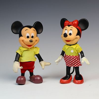 Vintage Walt Disney Mickey and Minnie Mouse Figures. Made in Hong Kong, plastic figures each is 