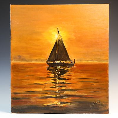 Mid century original oil painting on board signed Bisch 21X23.5 inches