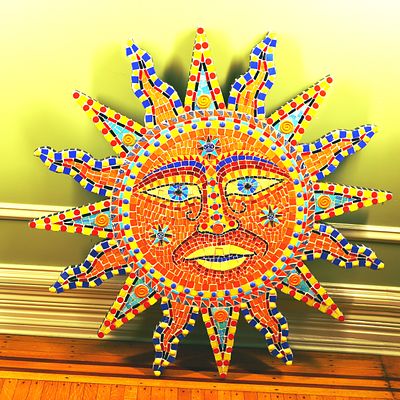Signed Tile Art Wall Sculpture of the Sun. Signed Tile Art Sculpture of the Sun by the noted 