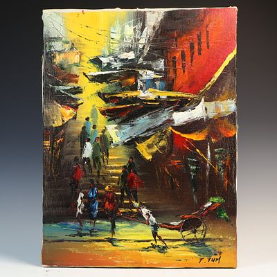 Mid century original painting on canvas by T. Yum 18X24 inches
