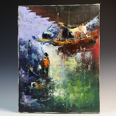 Mid century original painting on canvas by Robert Lo 18X24 inches