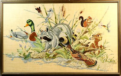 Vintage needlework of animals 24X38 inches