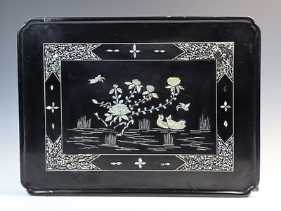 Vintage wooden mother of pearl inlaid tray 18X21 inches