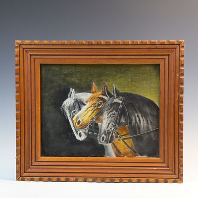 Vintage embroidered 3 horse art 19X16 inches