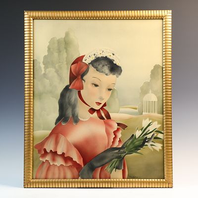 Vintage watercolor art print by Michel 20X24 inches