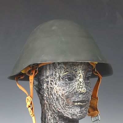 Antique military metal and leather helmet 12X11 inches