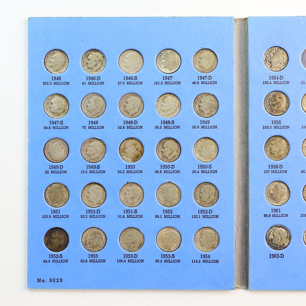 Lot 324: Lot of 47 90% Silver Roosevelt Dimes and 24 post 1964 Dimes