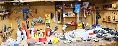 Tools, Hardware and Shop Fluids as shown on workbench top and back wallPick up of this lot is