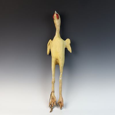 Joe Kovalovich Hand-Carved Painted Wood Rubber Chicken Sculpture. A hand-carved and painted 