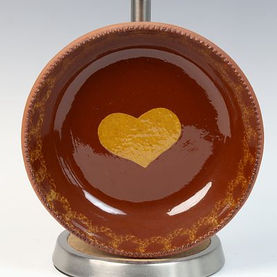Foltz Pottery C. Ned Foltz Redware Slip-Decorated Heart Bowl, 1984. A slip-decorated red 