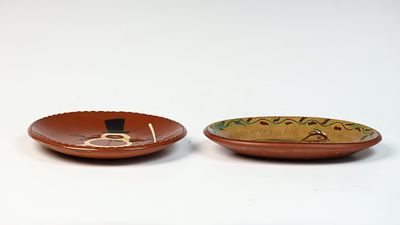 Two Pieces of Oxford Earthenware Redware Pottery Signed G. Nutt. This lot features two pieces of 