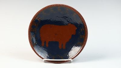 Foltz Pottery Redware Sheep Silhouette Plate by Christian H. Foltz, 1984. This contemporary 