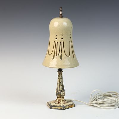Vintage Pierced Ceramic and Cast Metal Table Lamp. This vintage table lamp features a 