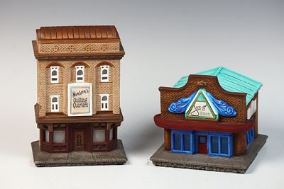 A Pair of Petro Signed Monopoly Boutique Collection Architectural Miniatures. A pair of 