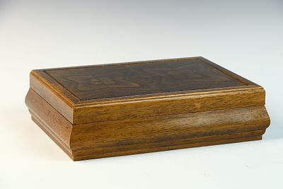 Jay Import Co. Inc. Marquetry Wood Jewelry Box with Fitted Interior. A rectangular wooden 