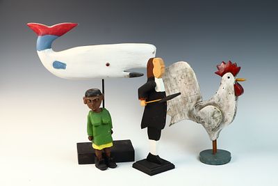 A Group of Hand-Carved and Painted Wood Folk Art Figures by Joe Kovalovich. A group of four 