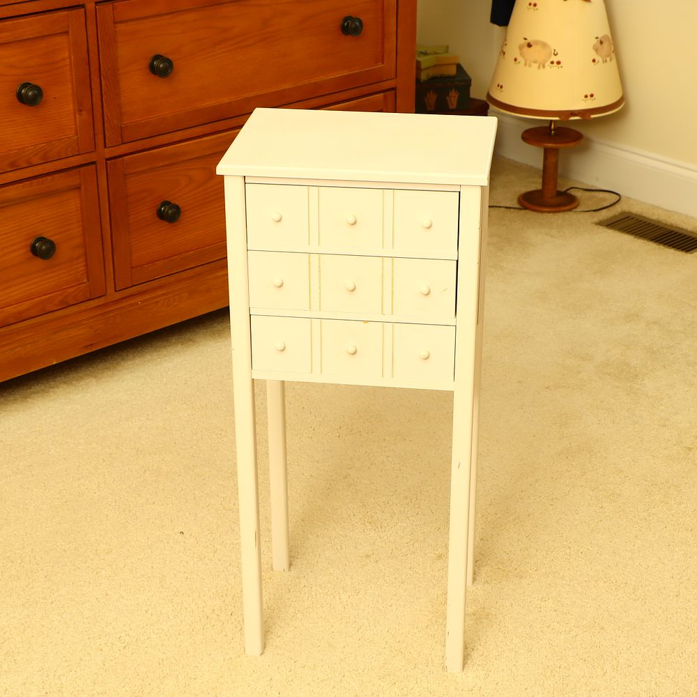Lot 153: Contemporary Off-White Painted Jewelry Armoire or Tall Lingerie Chest