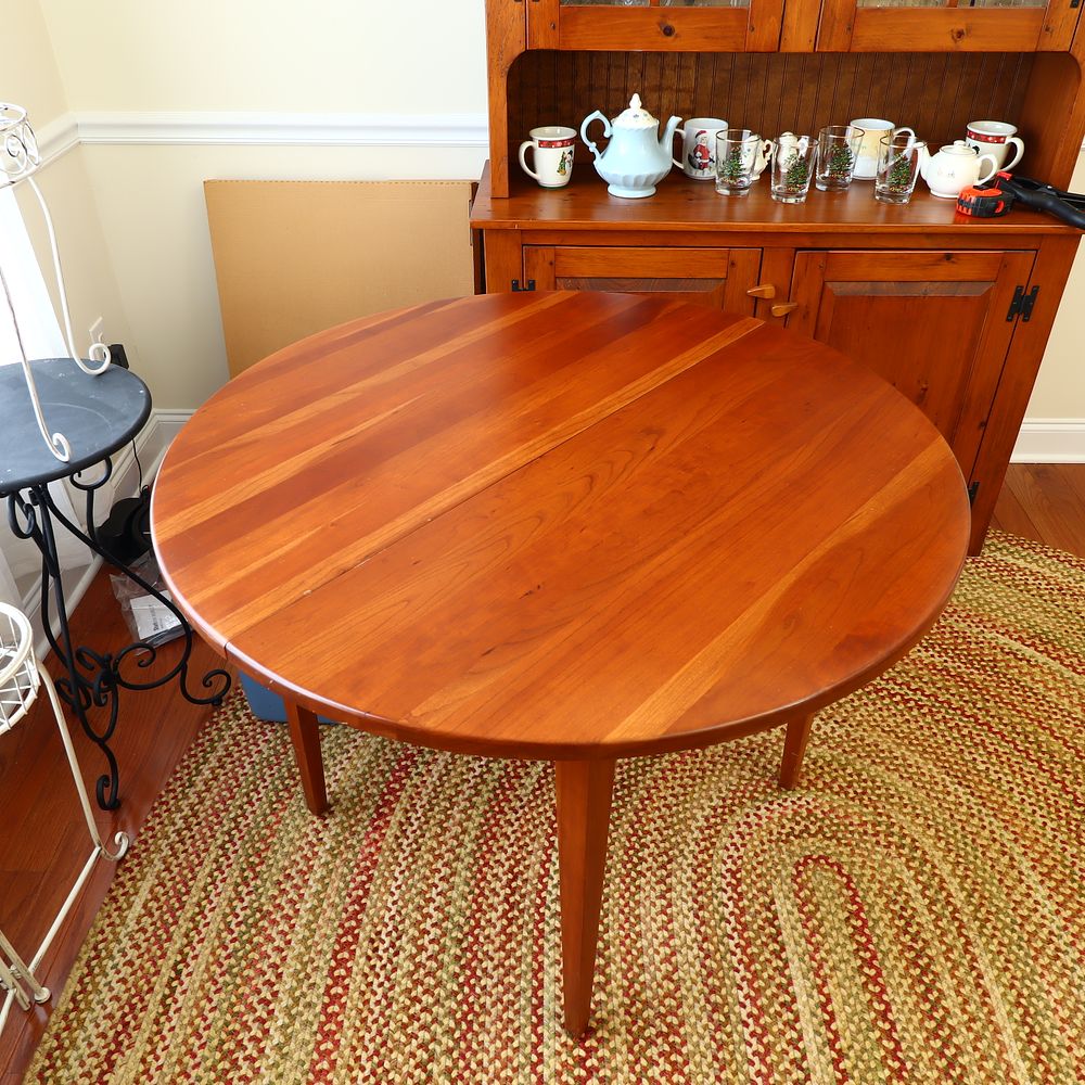 Lot 164: Mid-Century Modern Style Solid Cherry Round Extension Dining Table with Two Leaves