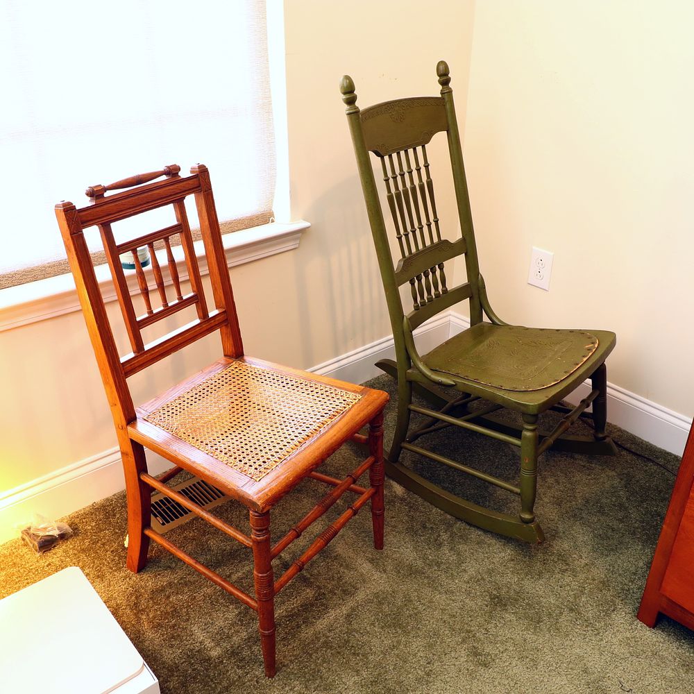 Lot 173: Two Late 19th Century American Chairs including an Eastlake Side Chair and a Pressed Back Rocker