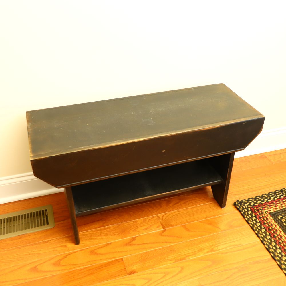 Lot 175: American Country Style Distressed Black Painted Wooden Bucket Bench