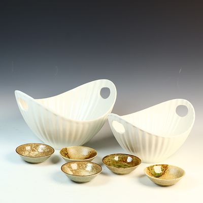 A Pair of 10 Strawberry Street Whittier Serving Bowls and a Collection of Dipping Bowls. This 