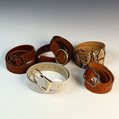 Five Ladies Fashion Belts Including Steve Madden and Ostrich Style. This lot consists of five 