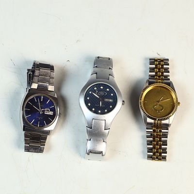 Three Wristwatches including a Seiko Automatic, an Armitron Elite, and a Citizen Quartz. A trio 