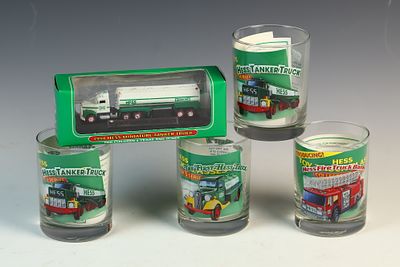 A Group of Hess Toy Truck Collectibles Including a Boxed 1998 Miniature Tanker and a Set of 