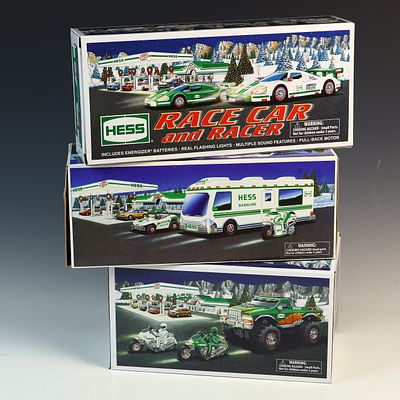 Three Hess Toy Vehicle Sets with Original Boxes 1998-2009. This lot features three collectible 