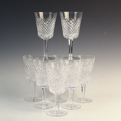 A Set of Seven Waterford Alana Crystal Claret Wine Glasses. This set of seven lead crystal 