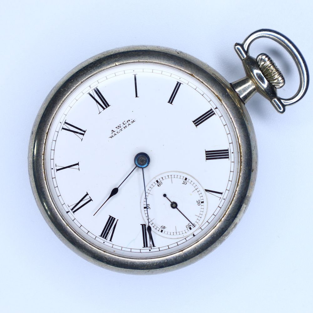 Lot 154: Waltham Model 1883 Size 18 Open Face Pocket Watch with Locomotive Engraved Case
