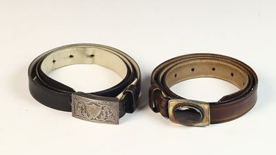 Two Vintage Leather Belts with Sterling Silver and 1/10 14K Gold-Filled Buckles. Two vintage 