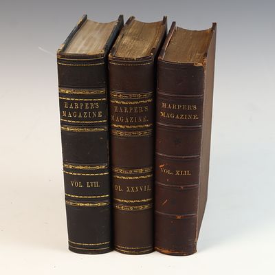 Harper's New Monthly Magazine. Harper & Brothers, 1868-1878. Three Volumes. A trio of bound 