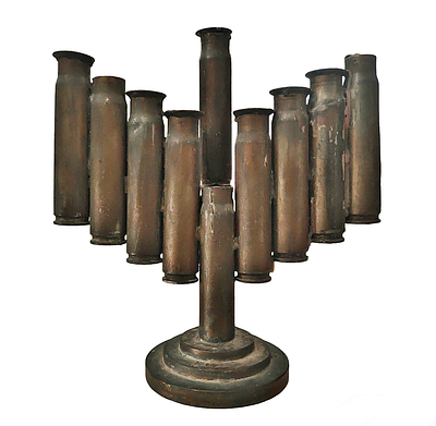Vintage military menorah made of machine gun bullets, massive and very heavy! Unique handmade!.