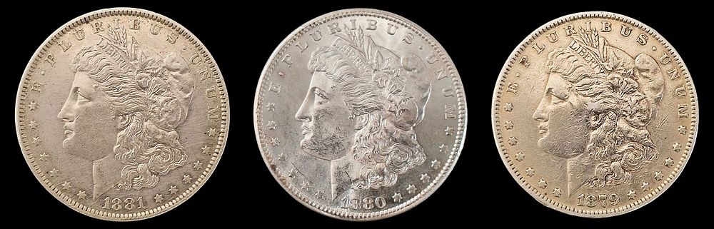 לוט [3] מטבעות כסף בעריך 1 מורגן דולר ארה"ב, ראו פירוט. . 1) ארה"ב מטבע מכסף בעריך 1 מורגן דולר 