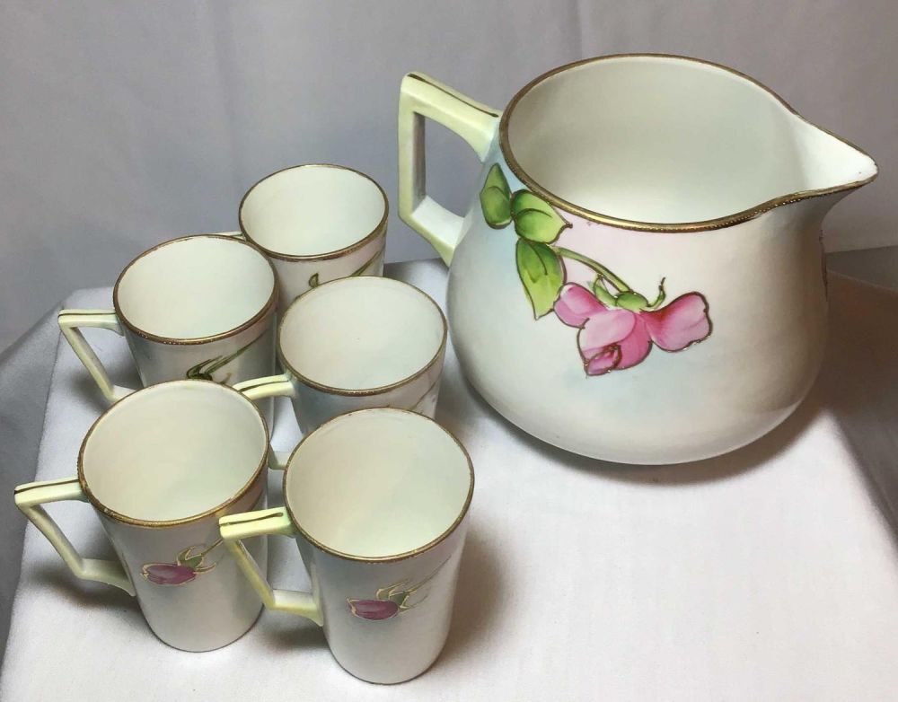 Lot 161: Hand painted NIPPON pitcher and cups Lemonade set