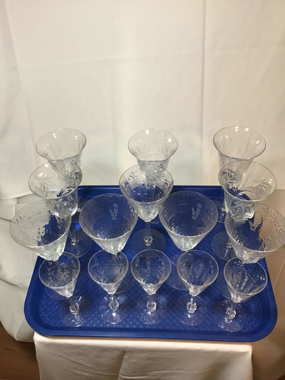 Lot 174: Floral etched glassware